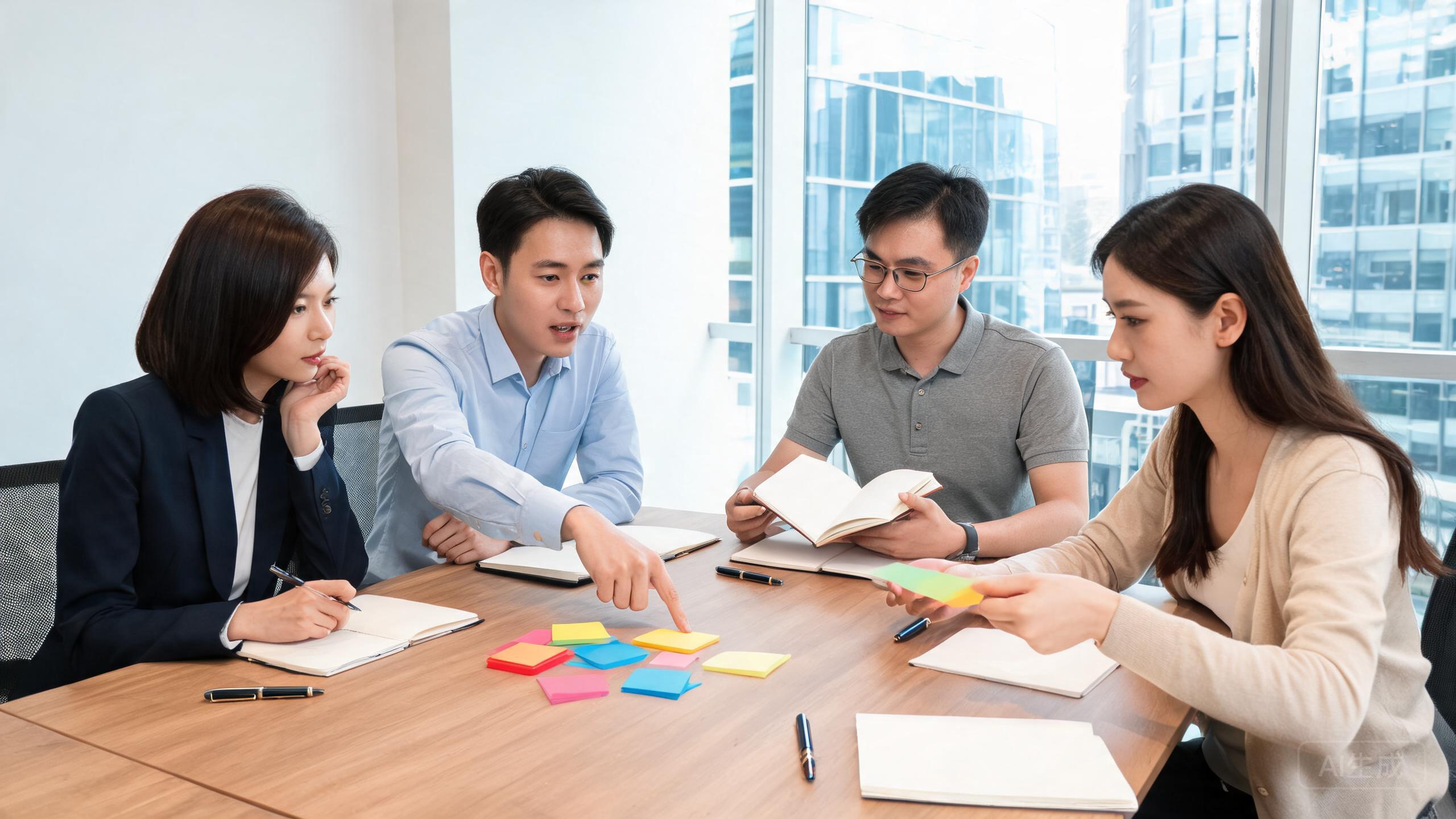 企业团队梳理客服业务痛点的研讨场景图
