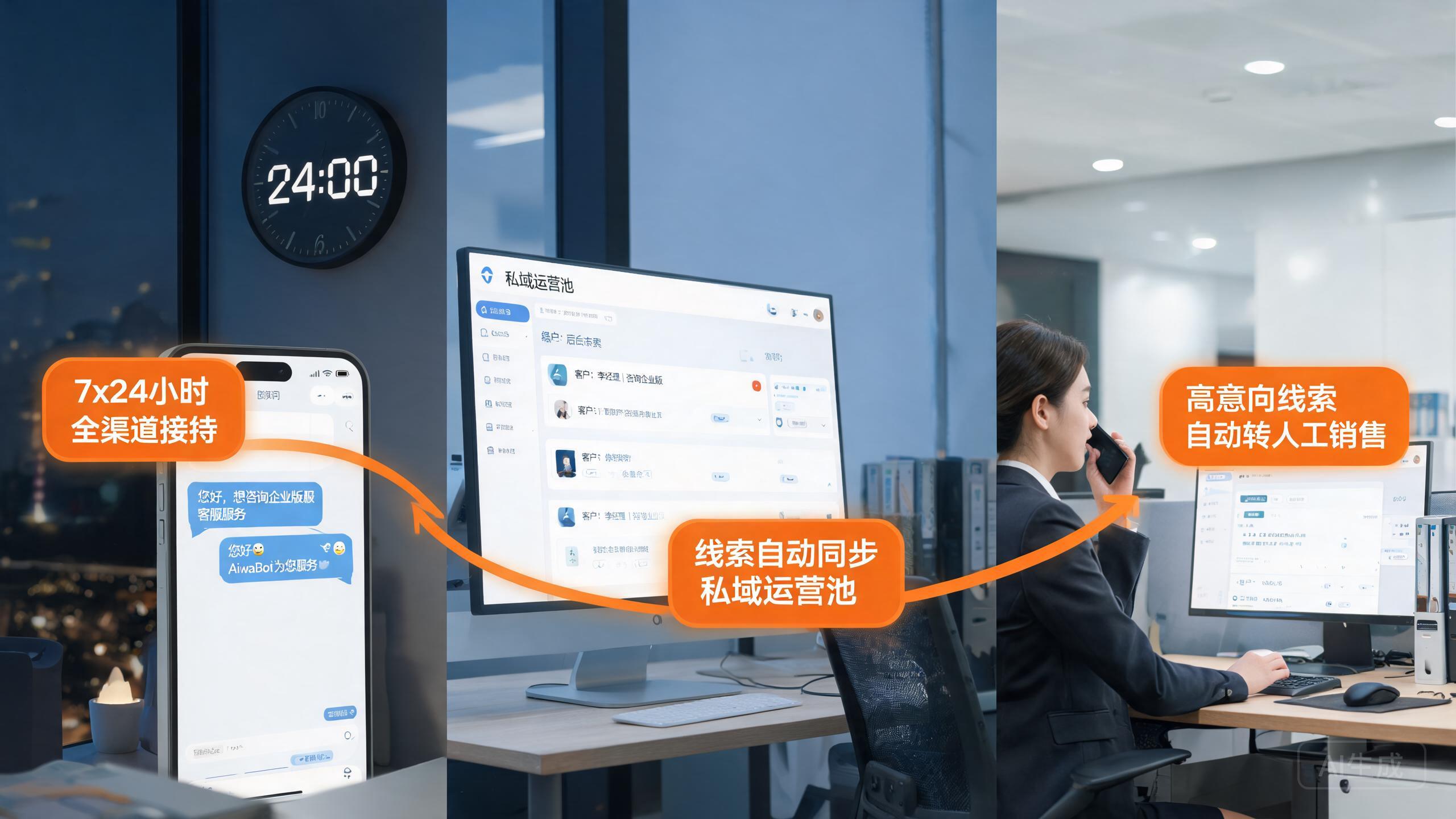 AiwaBot智能对话机器人全流程跟进流程图