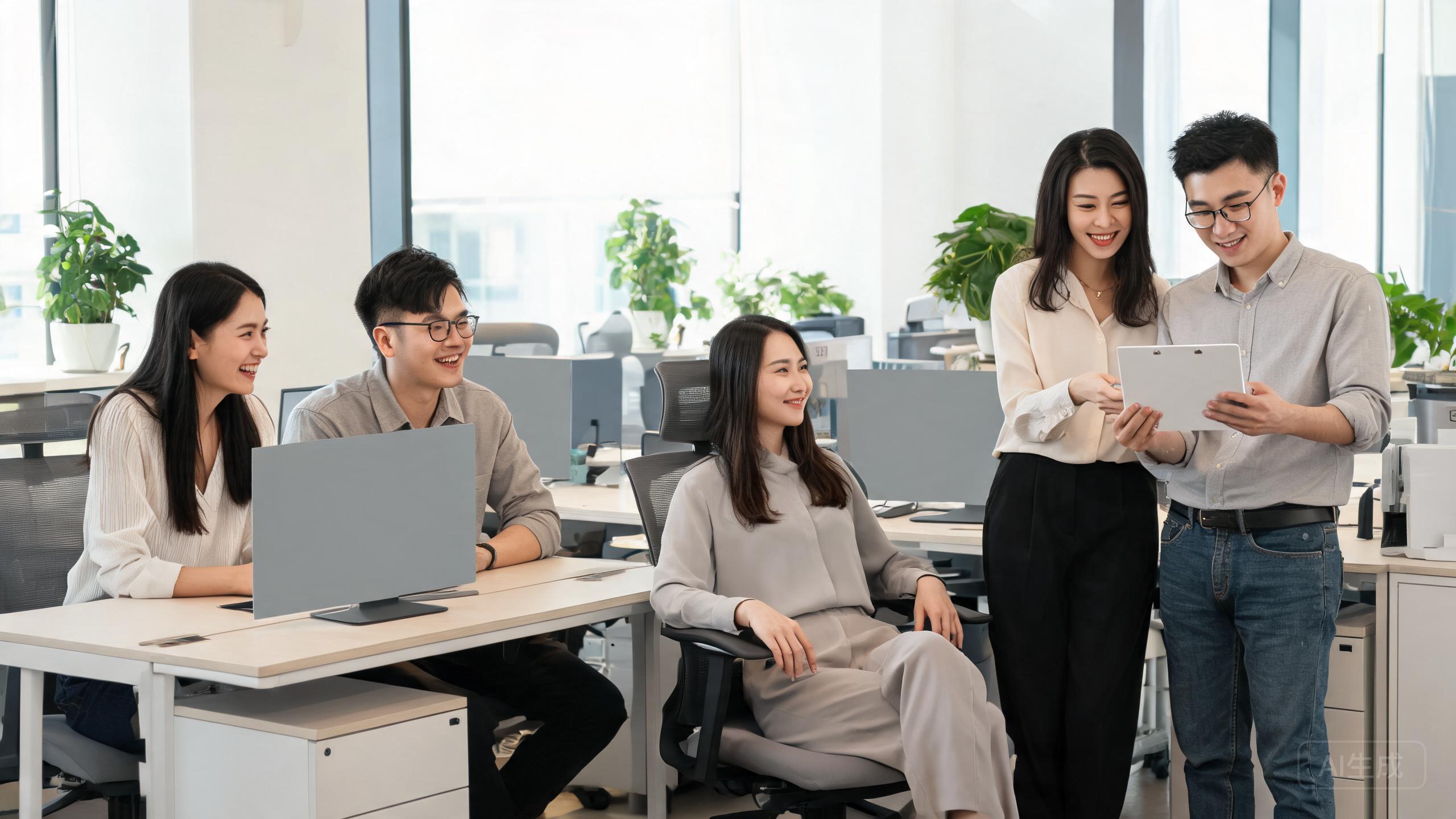 人机协作模式下私域运营团队轻松工作人物场景图